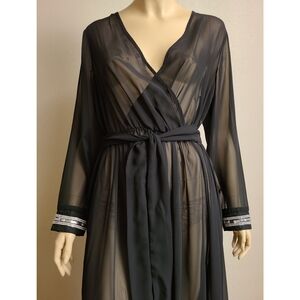 Sheer Faux Wrap Robe w/ rhinestone trim